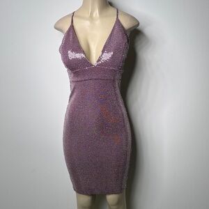 Piphany Lavender Sequin Spaghetti-Strap Mini Dress